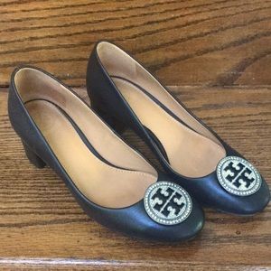Tory Burch black leather block heels